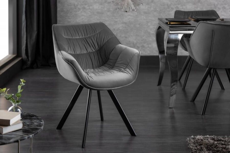 Invicta Interior Design stoel THE DUTCH COMFORT grijs fluweel retrostijl met armleuningen 38595