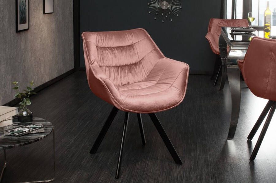 Invicta Interior Design stoel THE DUTCH COMFORT oudroze fluweel retrostijl met armleuningen 39476