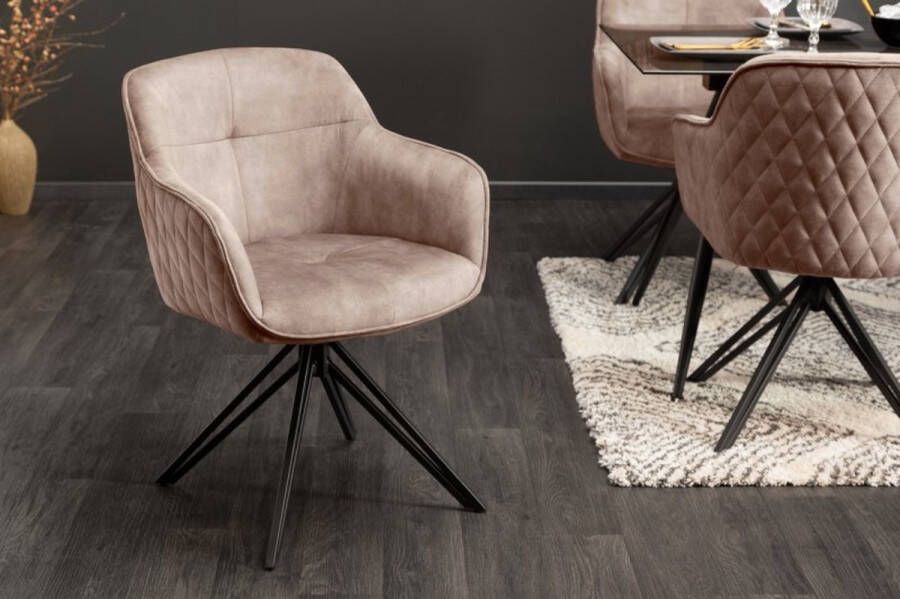 Invicta Interior Draaibare design stoel EUPHORIA champagne grijs fluweel met armleuning metalen frame zwart 40259