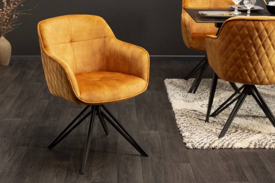 Invicta Interior Draaidesign stoel EUPHORIA mosterdgeel fluweel met armleuning metalen frame zwart 40260