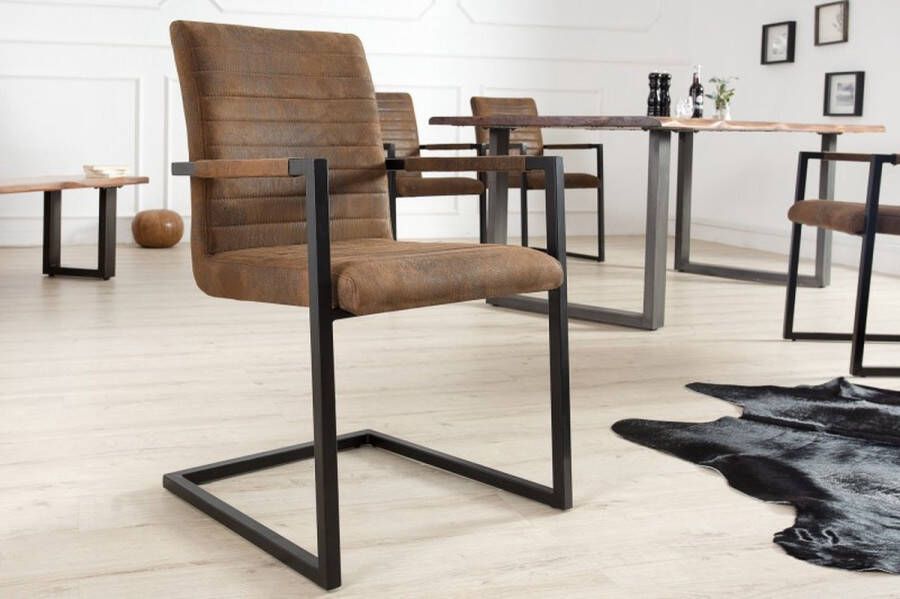 Invicta Interior industrieele sledestoel LOFT vintage bruine armleuningen ijzeren frame eetkamerstoel 37081
