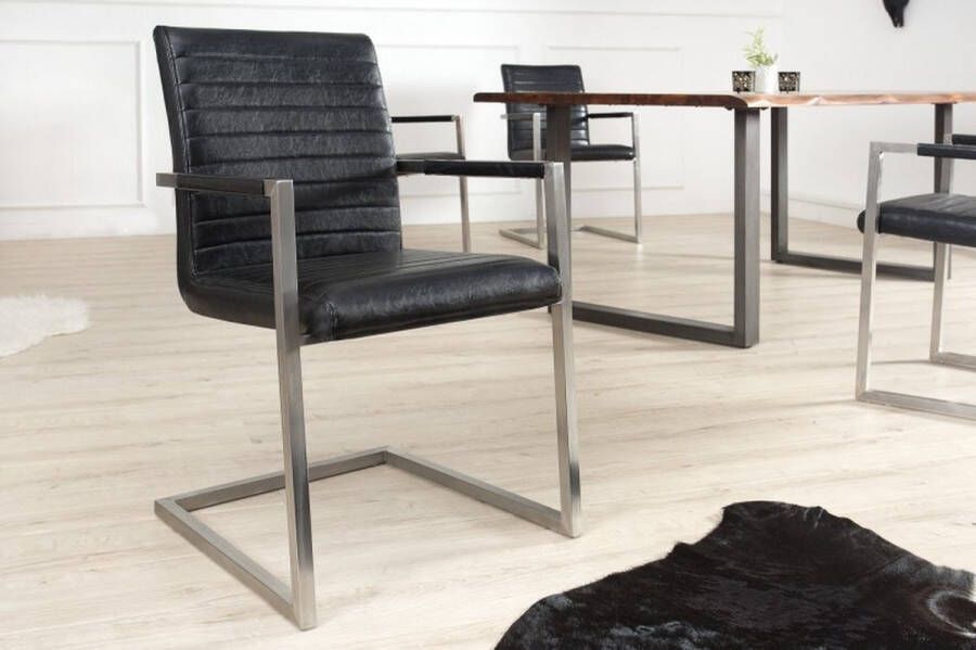 Invicta Interior industrieele sledestoel LOFT antiek zwart met armleuning RVS frame 37079