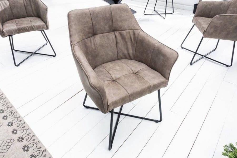 Invicta Interior Exclusief design stoel LOFT microvezel vintage taupe met armleuning 42475