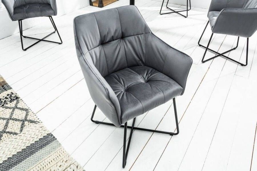 Invicta Interior Exclusief design stoel LOFT fluweel zilvergrijs met armleuning 42472