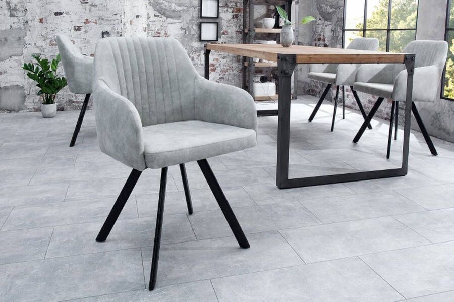 Invicta Interior Retro design stoel LUCCA steengrijs met quilten industrieele stijl 38310