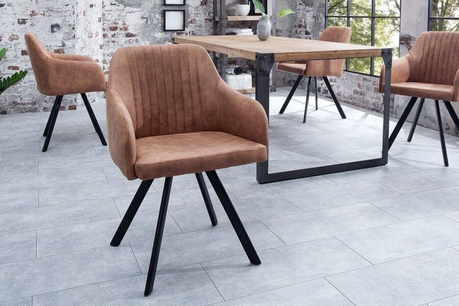 Invicta Interior Retro design stoel LUCCA vintage bruin met quilten industrieele stijl 38308