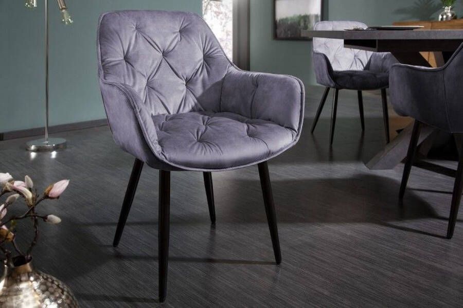 Invicta Interior Design stoel MILANO grijs fluweel met Chesterfield quilting 41177