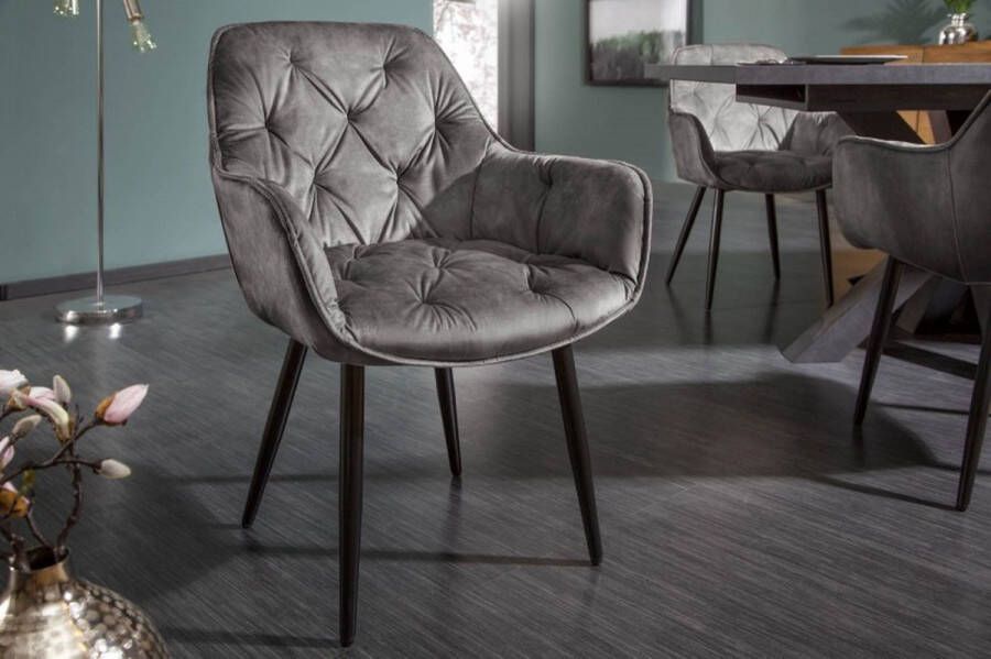 Invicta Interior Design stoel MILANO groen fluweel met Chesterfield quilting 41180