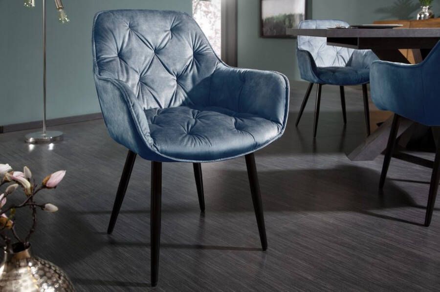 Invicta Interior Design stoel MILANO petrol fluweel met Chesterfield quilting 41181