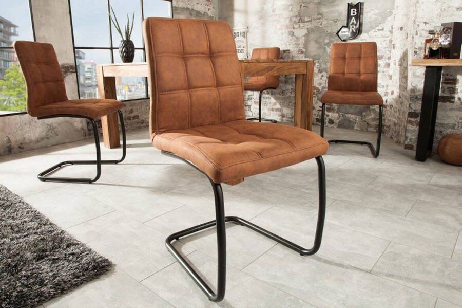 Invicta Interior industrieele sledestoel MODENA lichtbruin met decoratieve stiksels 38615
