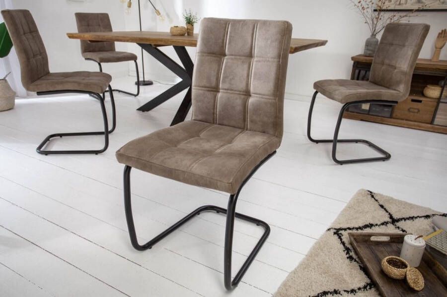 Invicta Interior industrieele sledestoel MODENA vintage taupe met decoratieve stiksels 40551