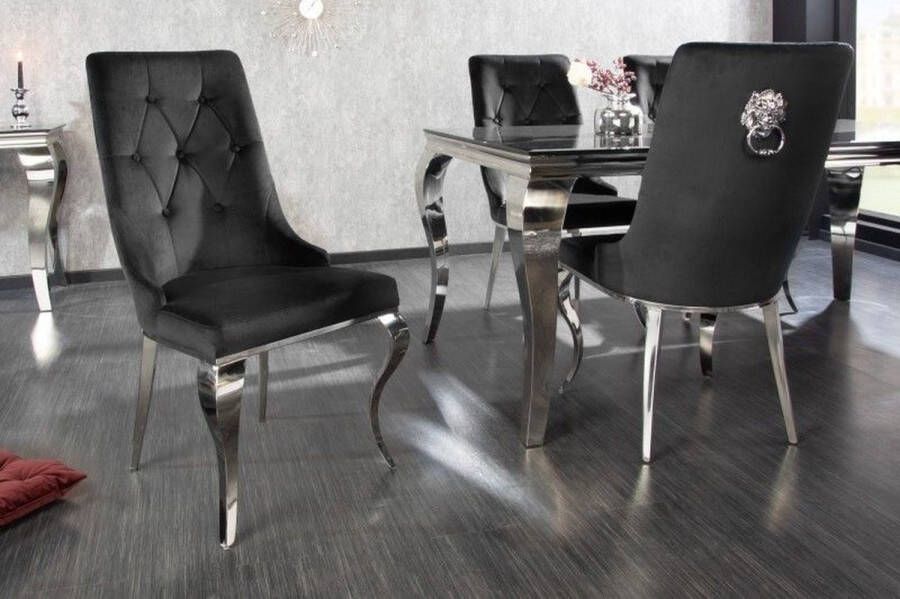 Invicta Interior Elegante stoel MODERN BAROK zwart fluweel met zilveren leeuwenkop 41504