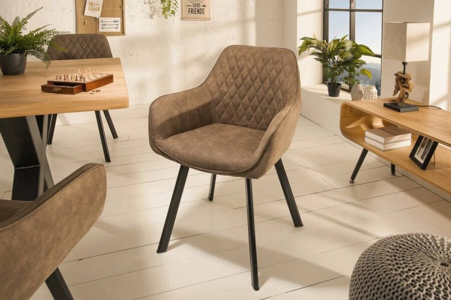 Invicta Interior Retro stoel PALERMO taupe met armleuning en decoratieve stiksels 39343