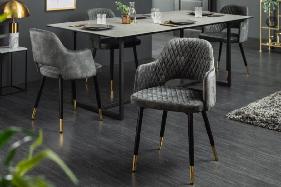 Invicta Interior Elegante stoel PARIS groen fluweel decoratief quilten en gouden voetdoppen 40574