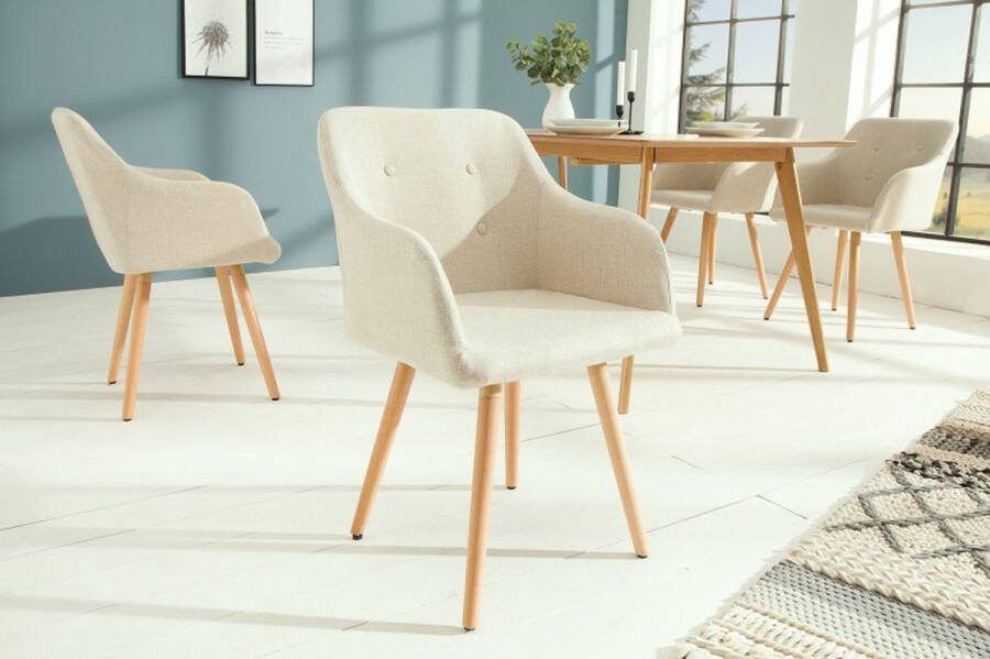Invicta Interior Retro design stoel SCANDINAVIA MEESTERSTUK beige met armleuning 36824