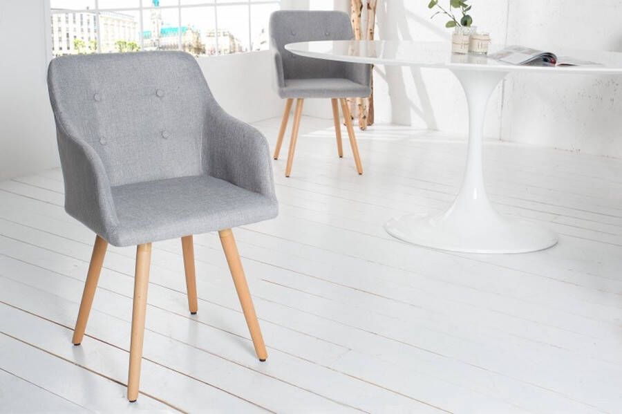 Invicta Interior Retro design stoel SCANDINAVIA MEESTERSTUK lichtgrijs met armleuning 36822