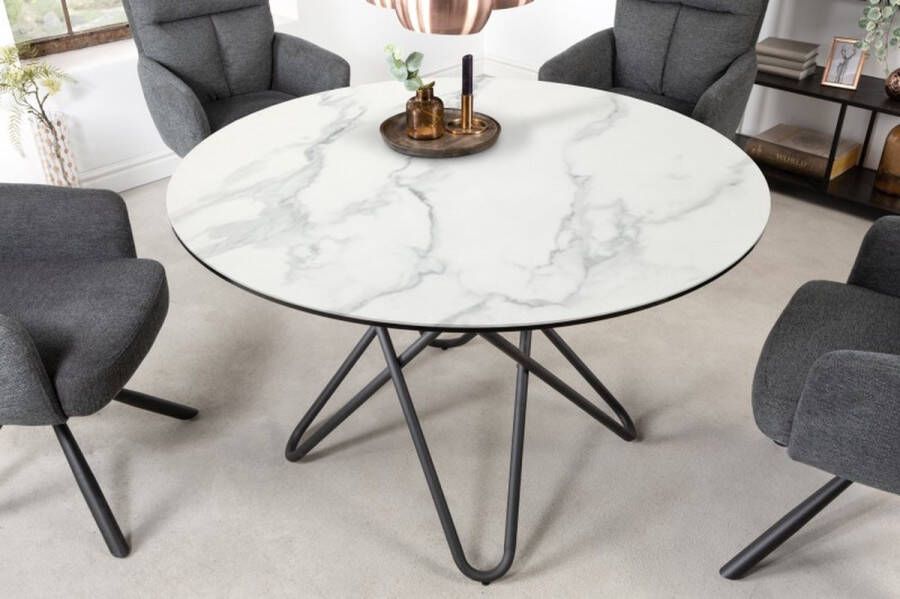 Invicta Interior Ronde eettafel ELLIPSE 120cm marmer witte keramische haarspeldpoten gemaakt in Italie 42369