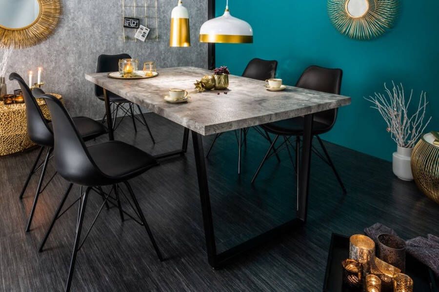 Invicta Interior Moderne eettafel LOFT 160cm grijs betondesign zwart metalen poten sledeonderstel Industrieel 38956