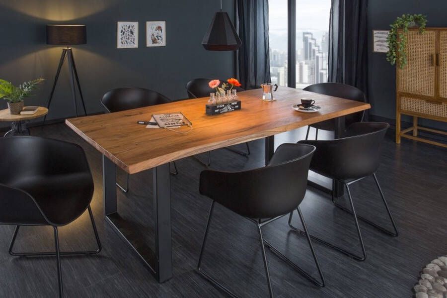 Invicta Interior Massief houten eettafel MAMMUT 180 cm wilde acaciaboom rand industrieel design 3 5 cm tafelblad 43427