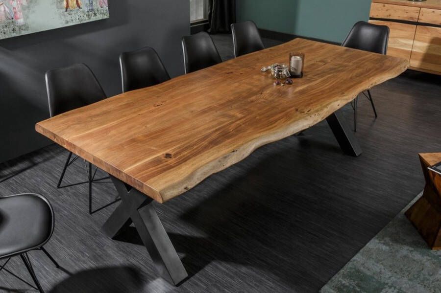 Invicta Interior Massief houten eettafel MAMMUT NATURE 240cm acaciaboom rand X-frame 6cm tafelblad 38350