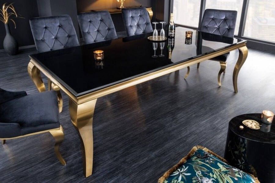 Invicta Interior Elegante design eettafel MODERN BAROK 180cm zwart goud roestvrijstalen opaalglas tafelblad 42309