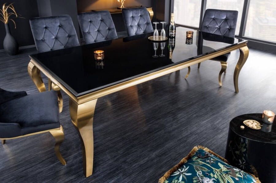 Invicta Interior Elegante design eettafel MODERN BAROK 200cm zwart goud roestvrij staal opaal glazen tafelblad 42313