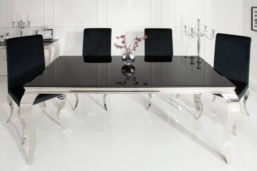 Invicta Interior Elegante design eettafel MODERN BAROK 180cm zwart roestvrijstalen opaalglas tafelblad 36544