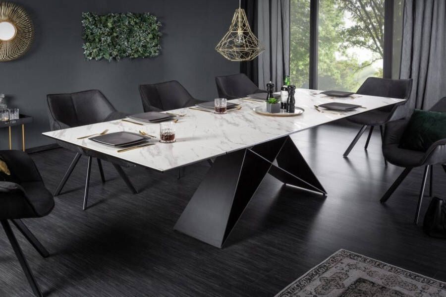 Invicta Interior Uitschuifbare eettafel PROMETHEUS 180-220-260cm wit marmer keramiek gemaakt in Italie 39562