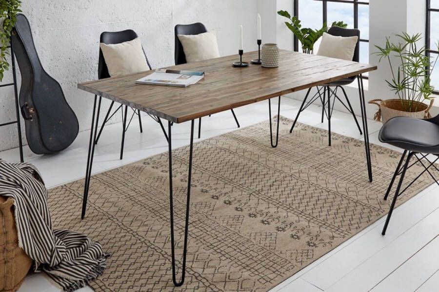 Invicta Interior Massief houten eettafel SCORPION 180cm bruin acacia zwart metalen poten Hairpin Poten Retro 40821