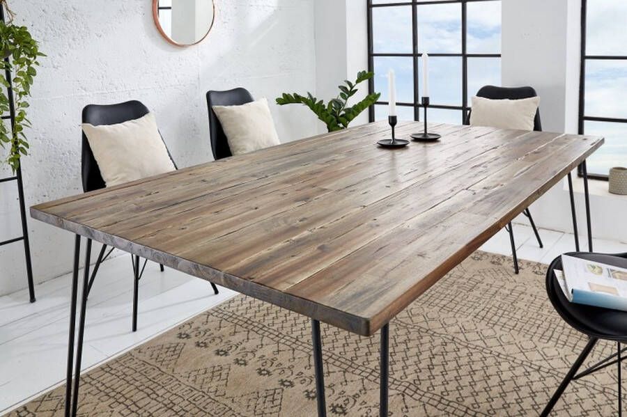 Invicta Interior Massief houten eettafel SCORPION 160cm bruin acacia zwarte metalen poten Hairpin Poten Retro 38889