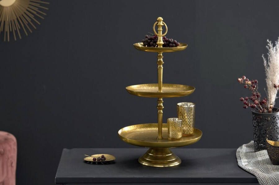 Invicta Interior Design taartplateau ORIENT 50cm goud in wildhammerafwerking met drie niveaus 41533