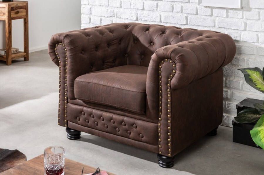 Invicta Interior Chesterfield fauteuil 110cm vintage bruin met knoopstiksel en veerkern 40654