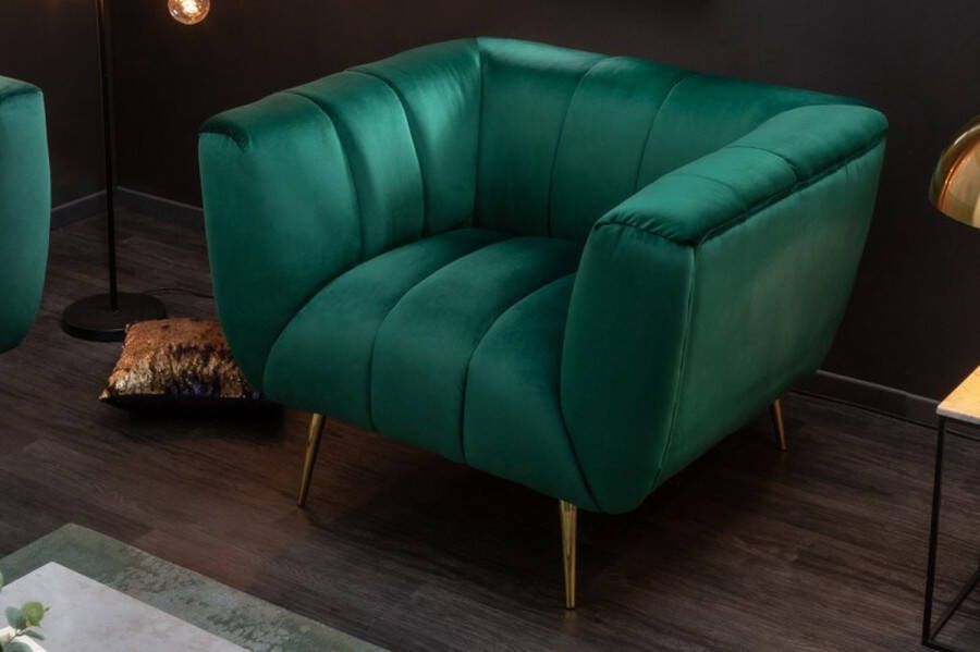 Invicta Interior Retro fauteuil NOBLESSE 105cm smaragdgroen fluweel met decoratieve quilting 40478