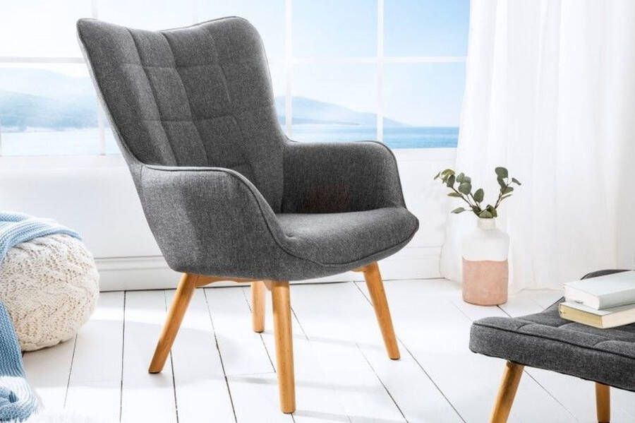 Invicta Interior Design armleuning fauteuil SCANDINAVIA grijs structuurmateriaal massief hout 39187