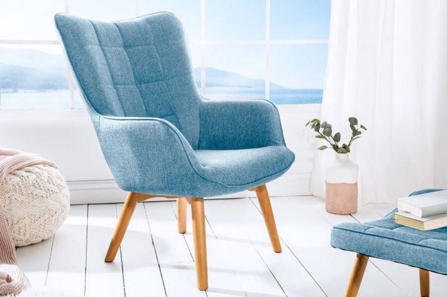 Invicta Interior Design armleuningen fauteuil SCANDINAVIA lichtblauw structuurmateriaal massief hout 39273