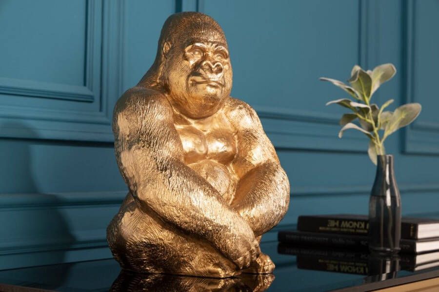 Invicta Interior Decoratief Gorilla-figuur KONG 40cm goud handgemaakt metalen sculptuur 41687