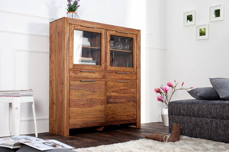 Invicta Interior Massives Highboard PURE 140cm Sheesham steenafwerking Vitrine Palisander 22685