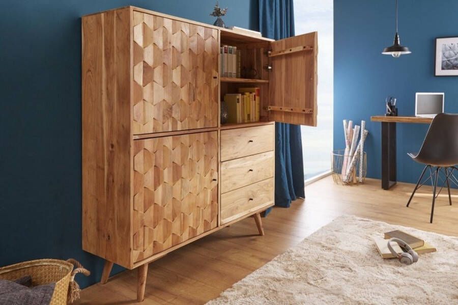 Invicta Interior Massief houten dressoir MYSTIC LIVING 140cm natuurlijk acacia 3D oppervlak 39941