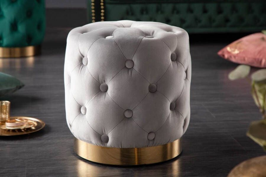 Invicta Interior Design kruk MODERN BAROK 37cm edel grijs goud fluweel Chesterfield 40731