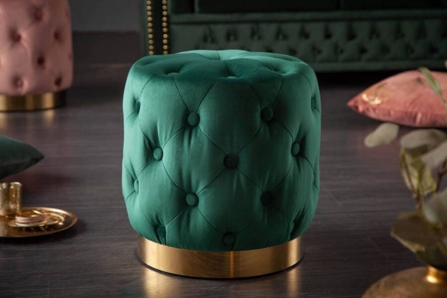Invicta Interior Design kruk MODERN BAROK 40cm donkergroen goud fluweel Chesterfield 40730