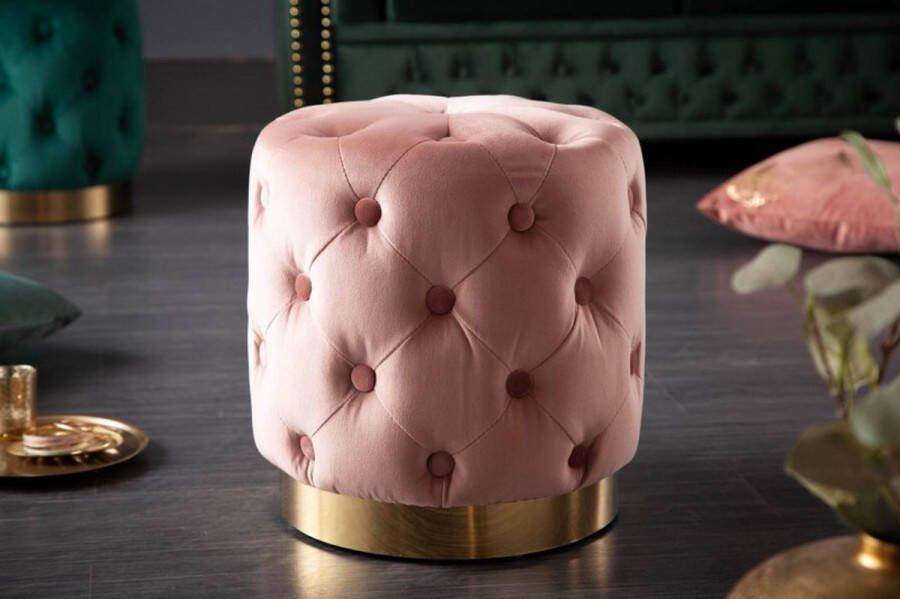 Invicta Interior Elegante kruk MODERN BAROK 40cm oud roze goud fluweel Chesterfield design 40733
