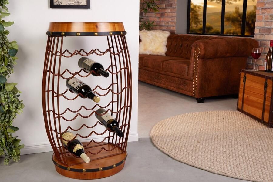Invicta Interior Design wijnrek BODEGA 80cm grenenhouten wijnvatenrek 23 flessen metaal 43565