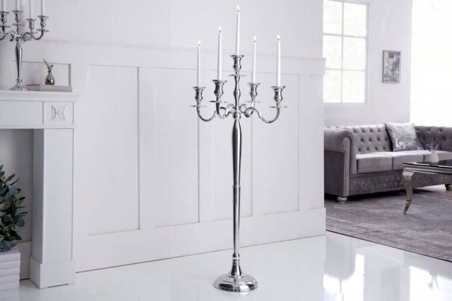 Invicta Interior Kandelaar MODERN BAROK 120 cm zilveren 5-armige kroonluchter aluminium gepolijste kandelaar 17365