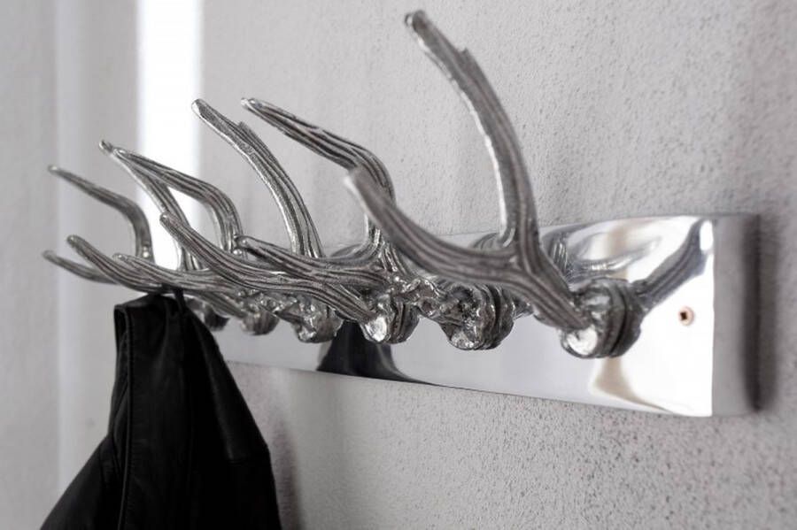 Invicta Interior Decoratieve wandkapstok DEER 50cm zilver gepolijst aluminium hertengewei kapstokhaak 22529