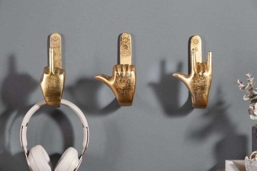 Invicta Interior Extravagante kapstokken FINGERS goud set van 3 wandkapstokken 40917
