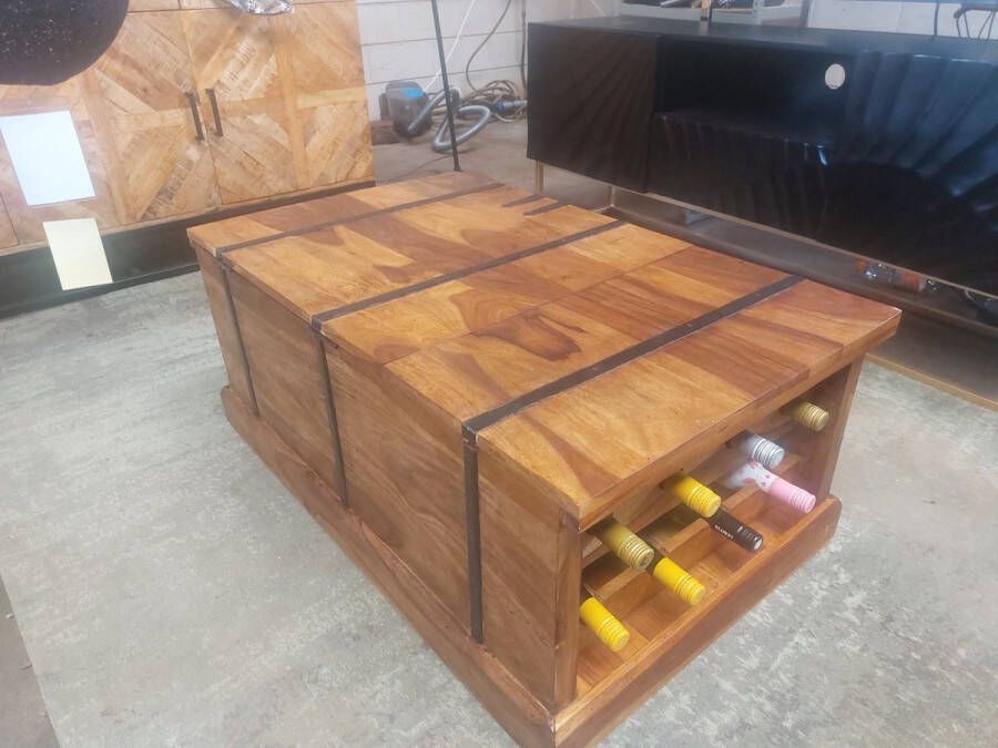 Invicta Interior Massief houten salontafel BODEGA 100 cm Sheesham steenafwerking barkast voor thuis 39060
