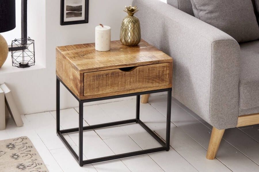 Invicta Interior Industrieel nachtkastje IRON CRAFT 45cm mangohout met lade bijzettafel 39589