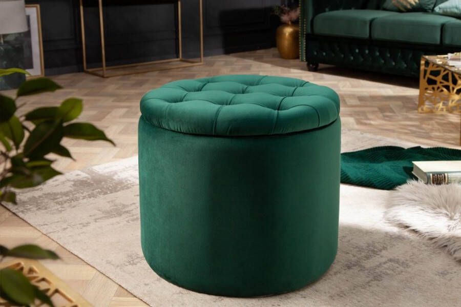 Invicta Interior Elegante kruk MODERN BAROQUE 50cm donkergroene fluwelen opbergmand 40737