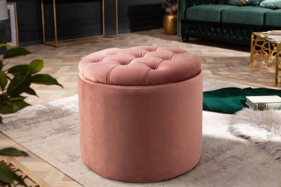 Invicta Interior Elegante kruk MODERN BAROK 50cm oudroze fluwelen opbergmand 40736