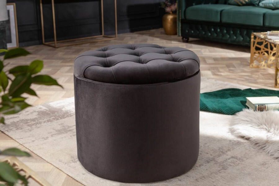 Invicta Interior Elegante kruk MODERN BAROQUE 50cm zwart fluwelen opbergmand 40734
